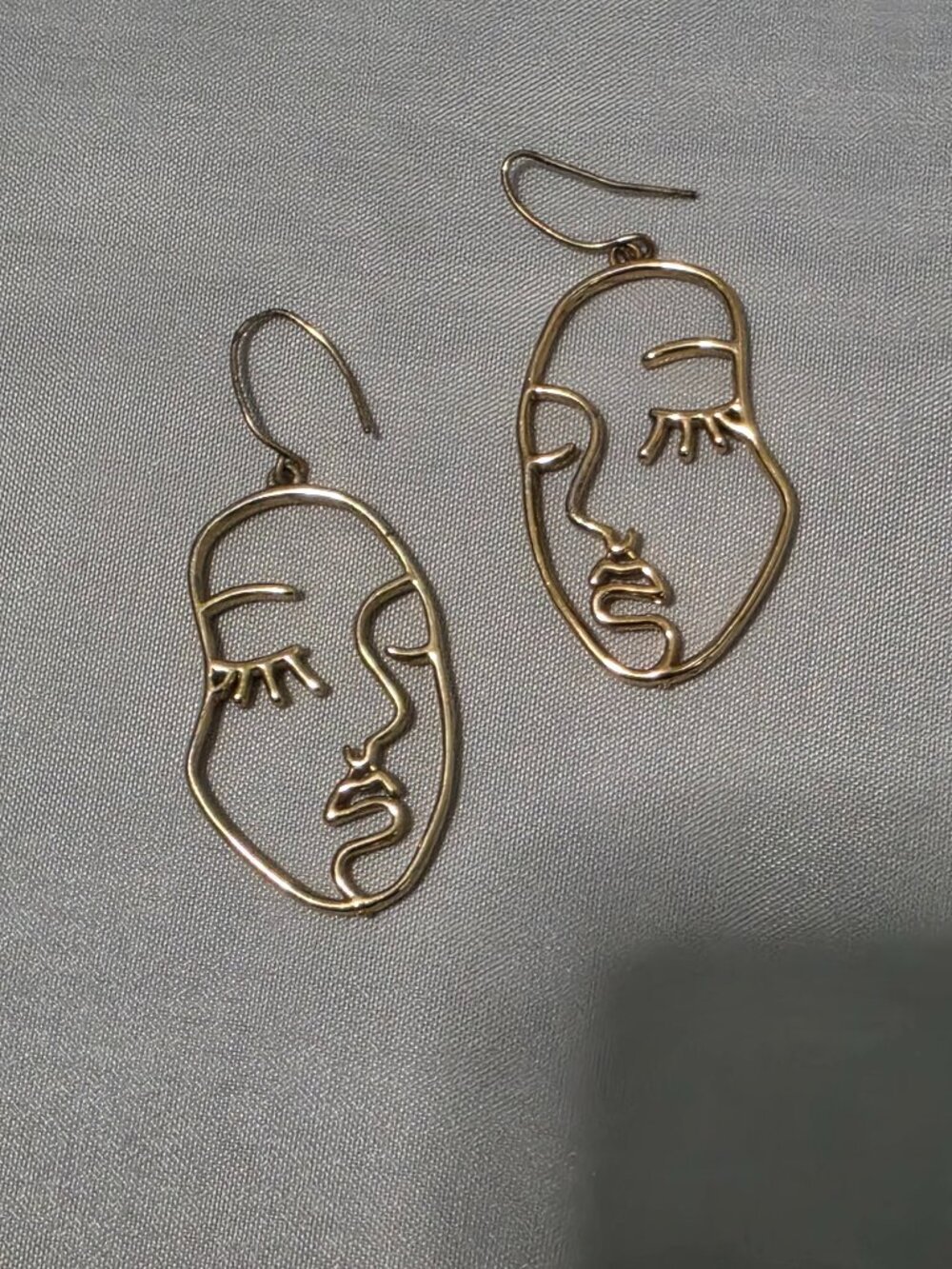 Gold Tone Abstract Face Earrings · Picasso Line Art Outline · Matisse Style Drop